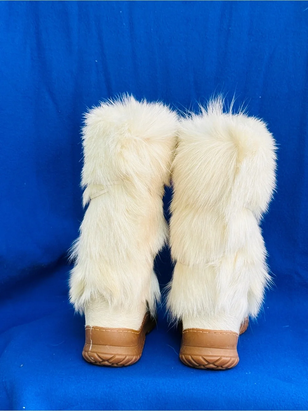 Faux Fur Cream Knee-High Winter Boots with Drawstring